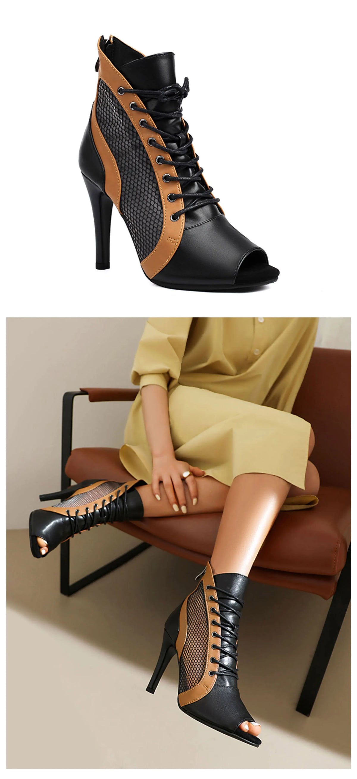 Lace-Up Stiletto Latin Dance Ankle Boots for Women