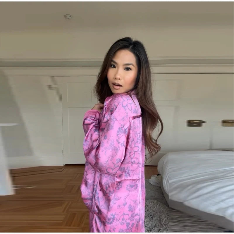 Casual Print Blouse and Wide Leg Pants Set for Women