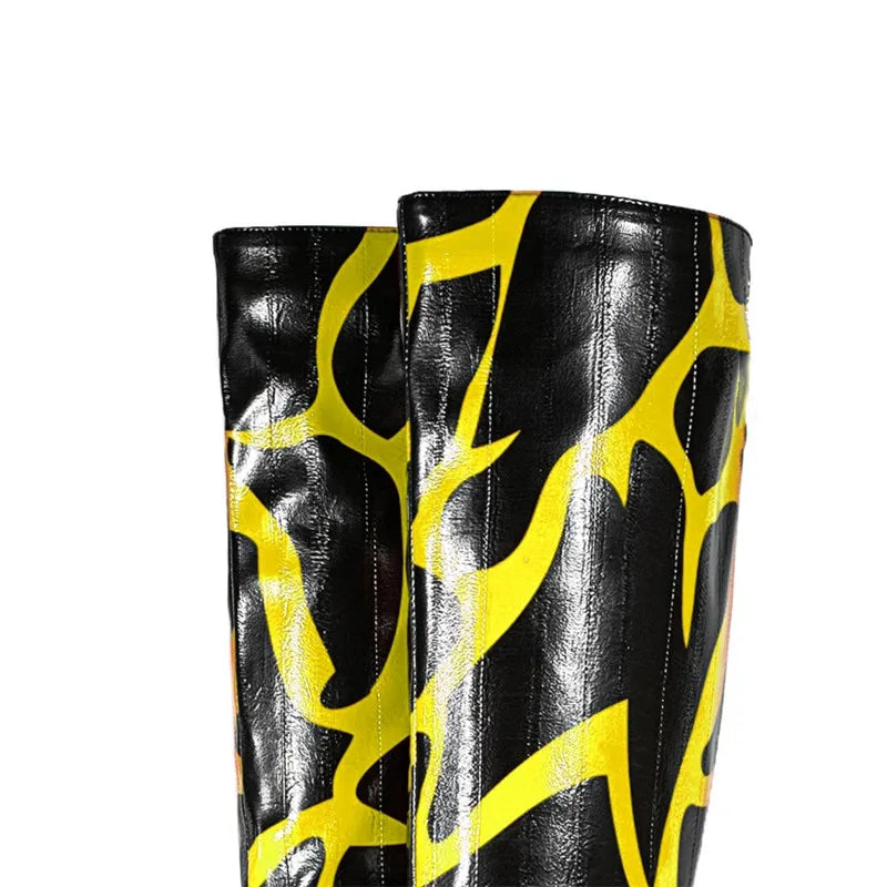 Stylish Zebra Print Pleated Knee-High Boots for Women