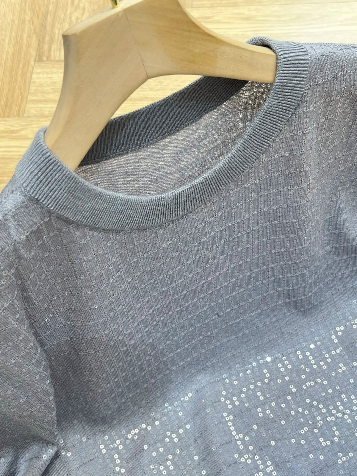 Loose Fit Sparkling Sequin Summer Knit Polo Top for Women