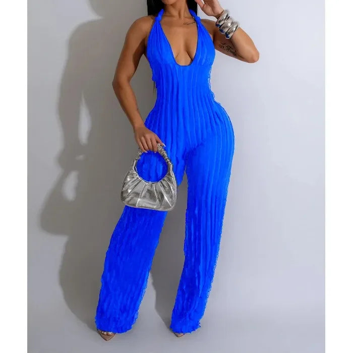 Elegant Jumpsuit for Women Streetwear Fashion Solid Backless Deep V-neck Sleeveless Conjoined Body Pants Y2k Summer 2025 New