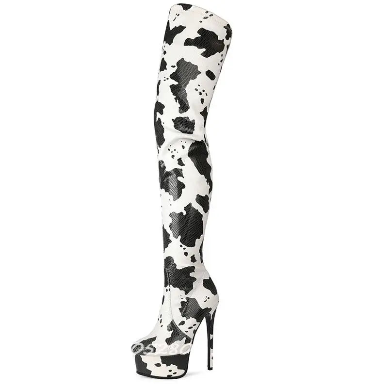 Colorful Graffiti Print Thigh High Platform Boots for Women