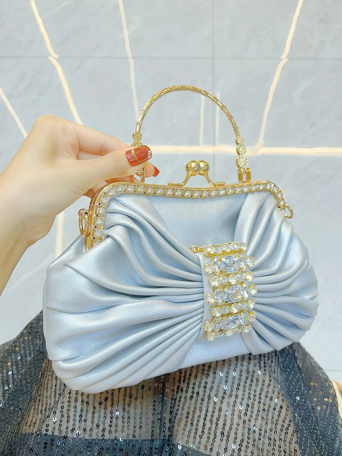 New Dinner Women's Bag Luxury Brand Fashion Handmade Diamond Women's Handbag Shiny Banquet Mini Shoulder Bag High Quality