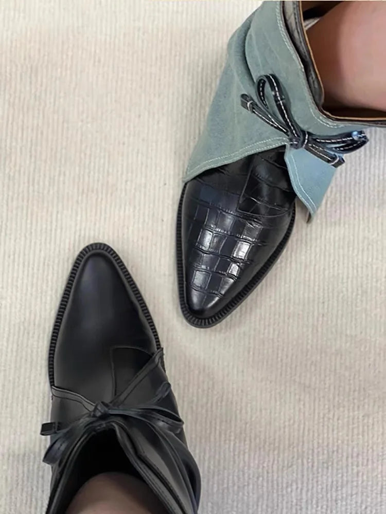 Pointed Bowknot Mid Calf Western Cowboy Boots for Women