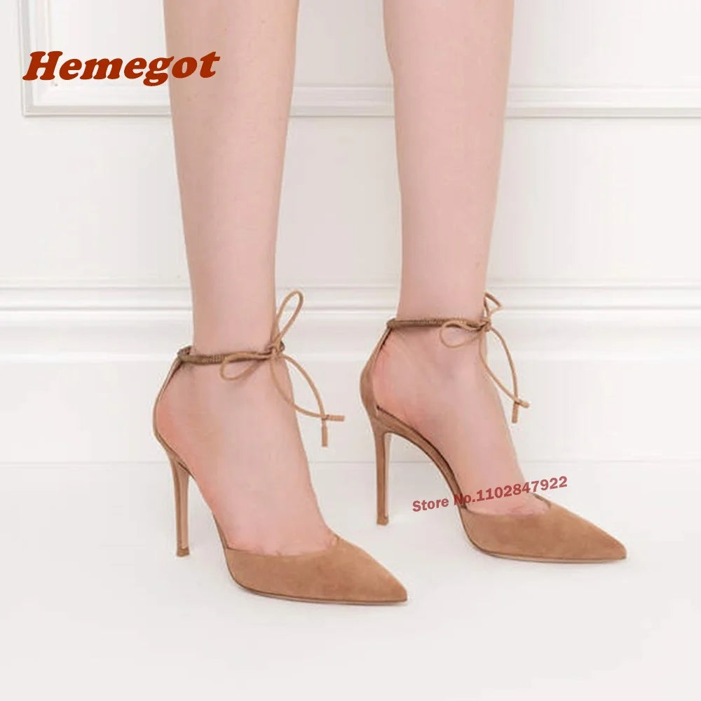 Lace Up Pointed Toe Pumps with Ankle Strap for Women
