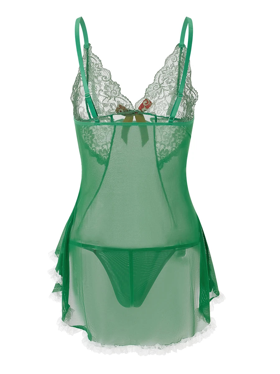 Women'S Christmas Nightgown Green Avidlove Lingerie Set Lace Mesh See Through Cami Lingerie Teddy Bear Lingerie