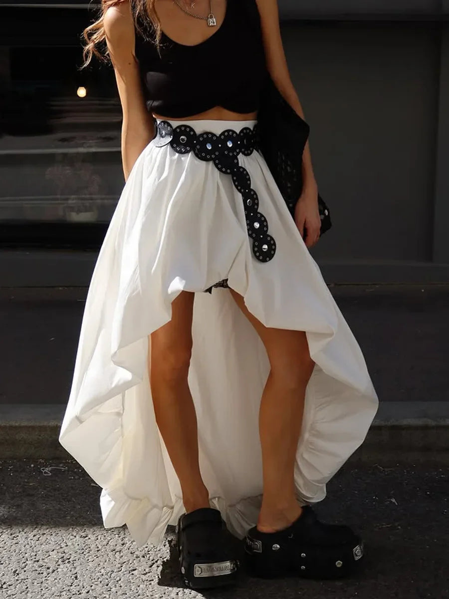 Cotton Ruched Asymmetric Midi Skirt