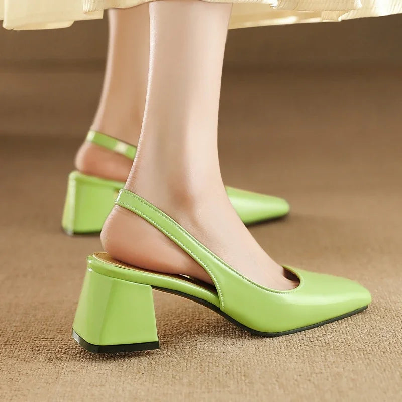 Elegant Bright Green Patent Leather Slingback Pumps for Women