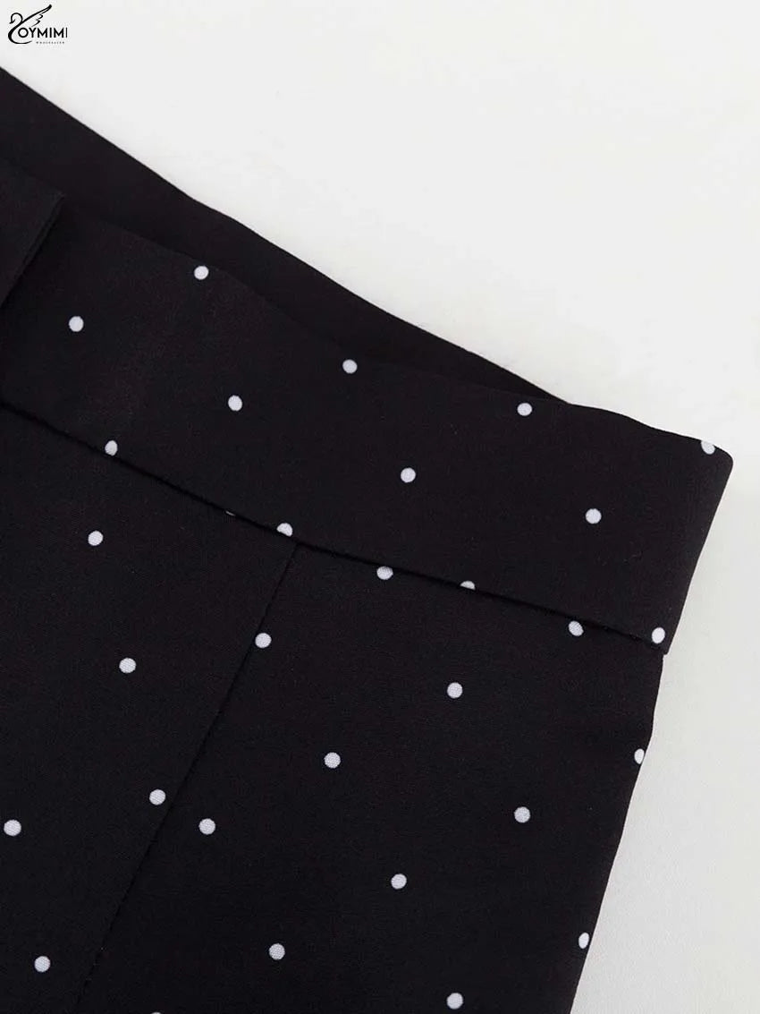 Oymimi Fashion Black Print Two Piece Outfits Woman Elegant Short Sleeve Button Blouses And High Waisted Slim Mid-Calf Skirt Sets