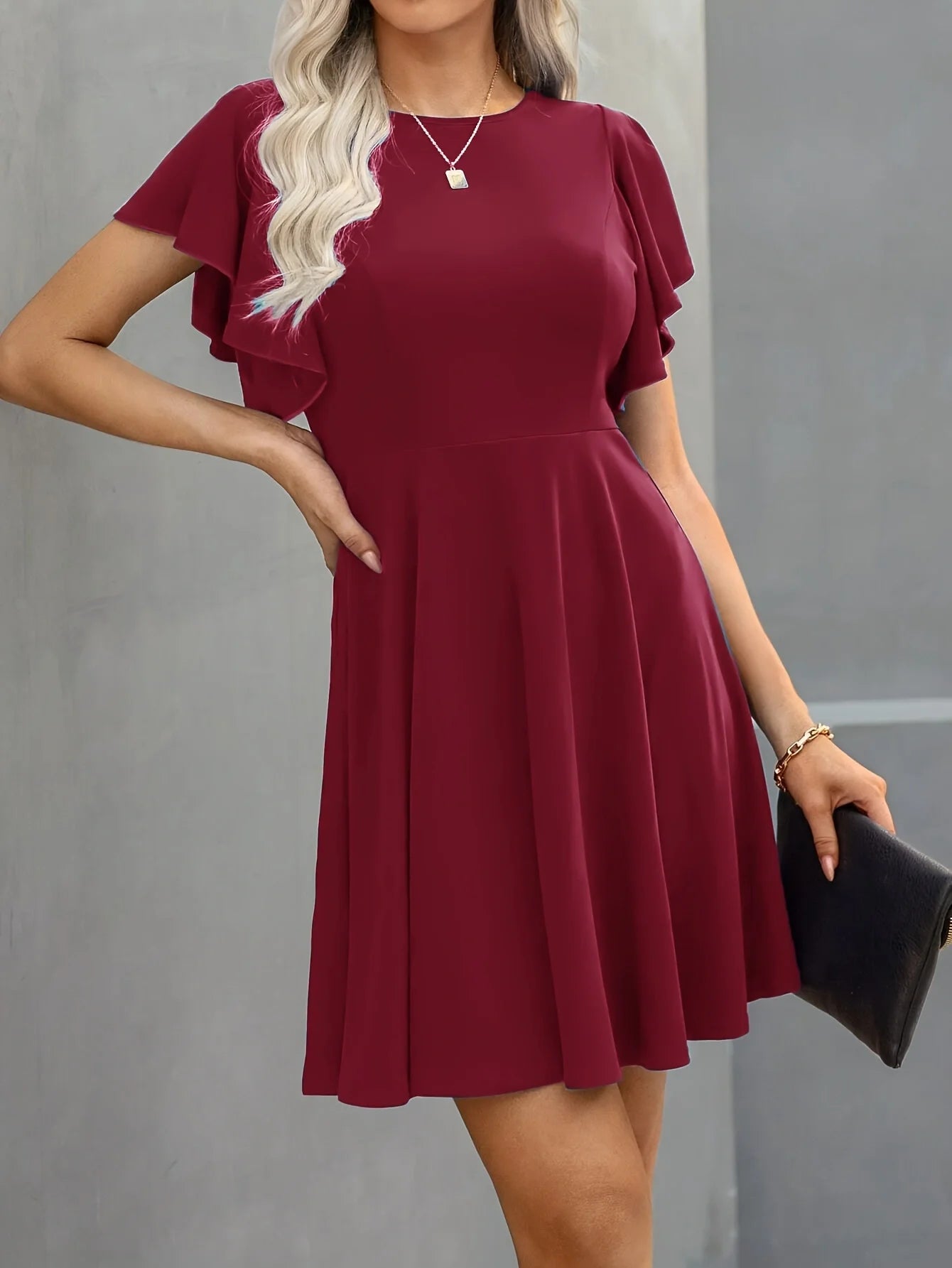 Summer 2025 Women's Dresses Elegant Vintage Ruffle Sleeve Flared A Line Swing Round-Neck Casual Party Cocktail Dress Women Cloth