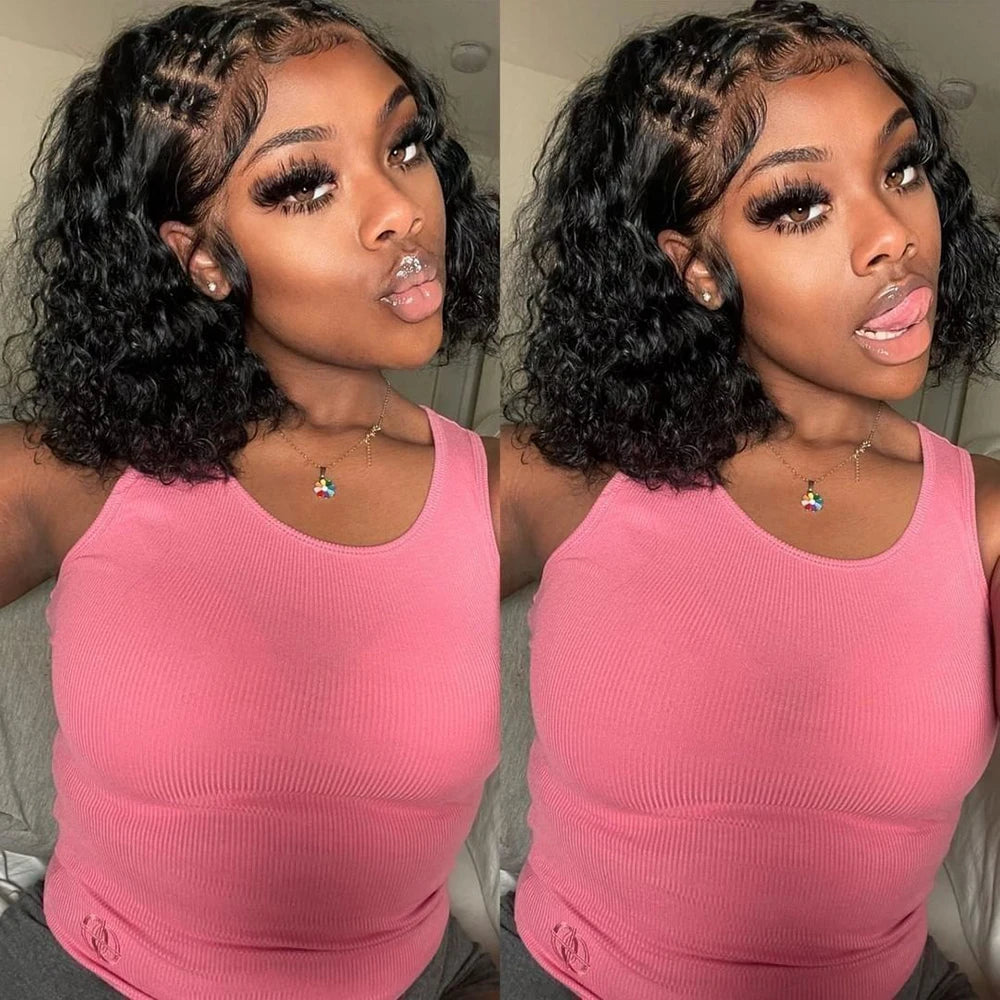 BOB Lace Front Wig Human Hair Pre Plucked 13x4 Transparent Curly Lace Front Wig Water Wave Deep Wave Hair Wigs with Baby Hair
