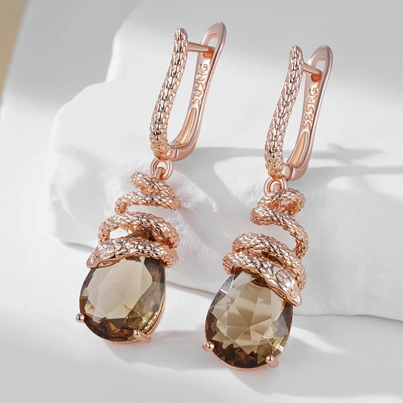 Brown Cubic Zirconia Snake Drop Earrings