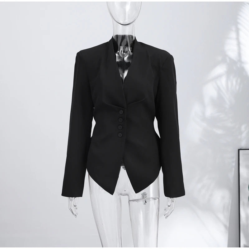 Slim Fit Stand Collar Blazer and Shorts Set for Women