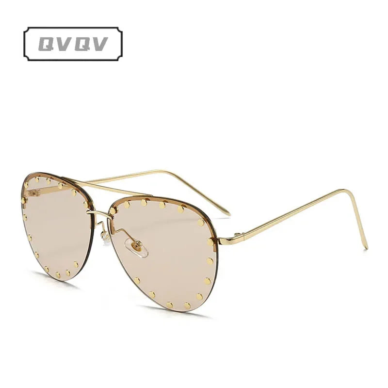 Oversized Rimless Gradient Pilot Sunglasses for Women
