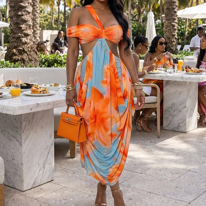 Wrap Pleated Bohemian Backless Maxi Dress for Women