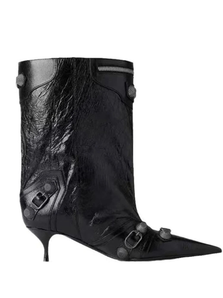 Punk Style Knee-High Rivet Detail Motorcycle Boots for Women