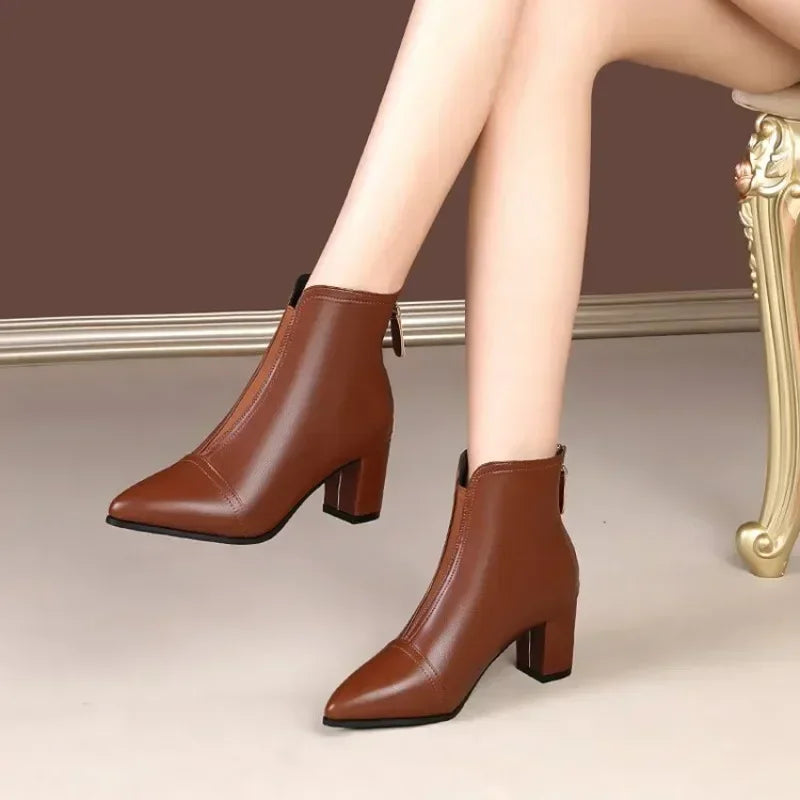 Stylish Faux Fur Trim Platform Low Heel Boots For Women