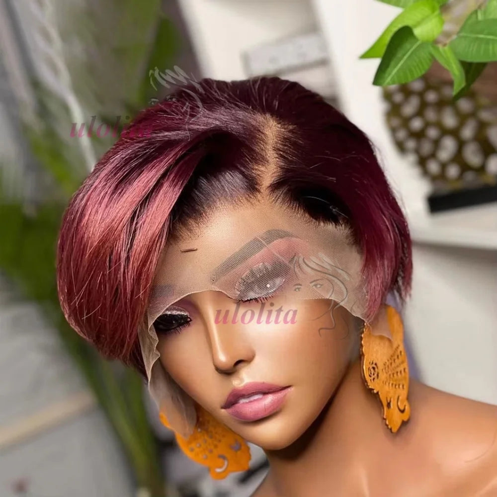 Wig HD Transparent Lace Front 13x4 Pixie Cut Bob Indian Hair Pre Plucked 200 Density