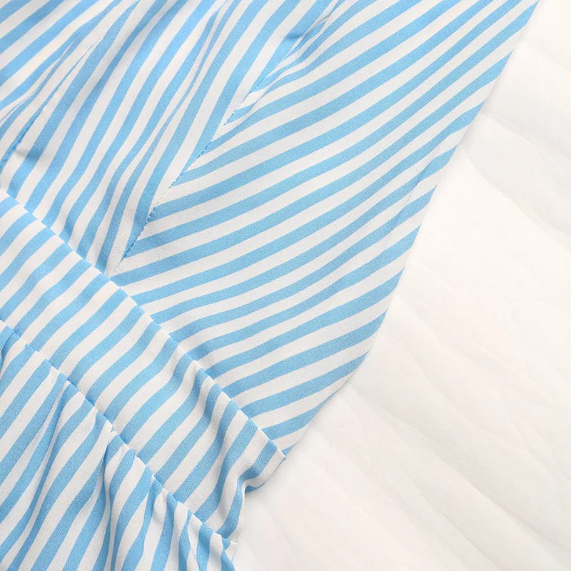 Striped Deep V Neck Sleeveless Cross Back + Romper + for Women