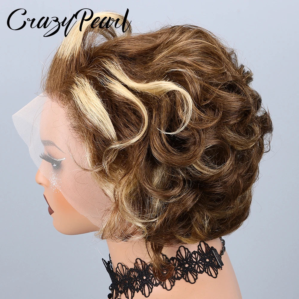 Highlight Pixie Cut Lace Front Human Hair Wig for Women