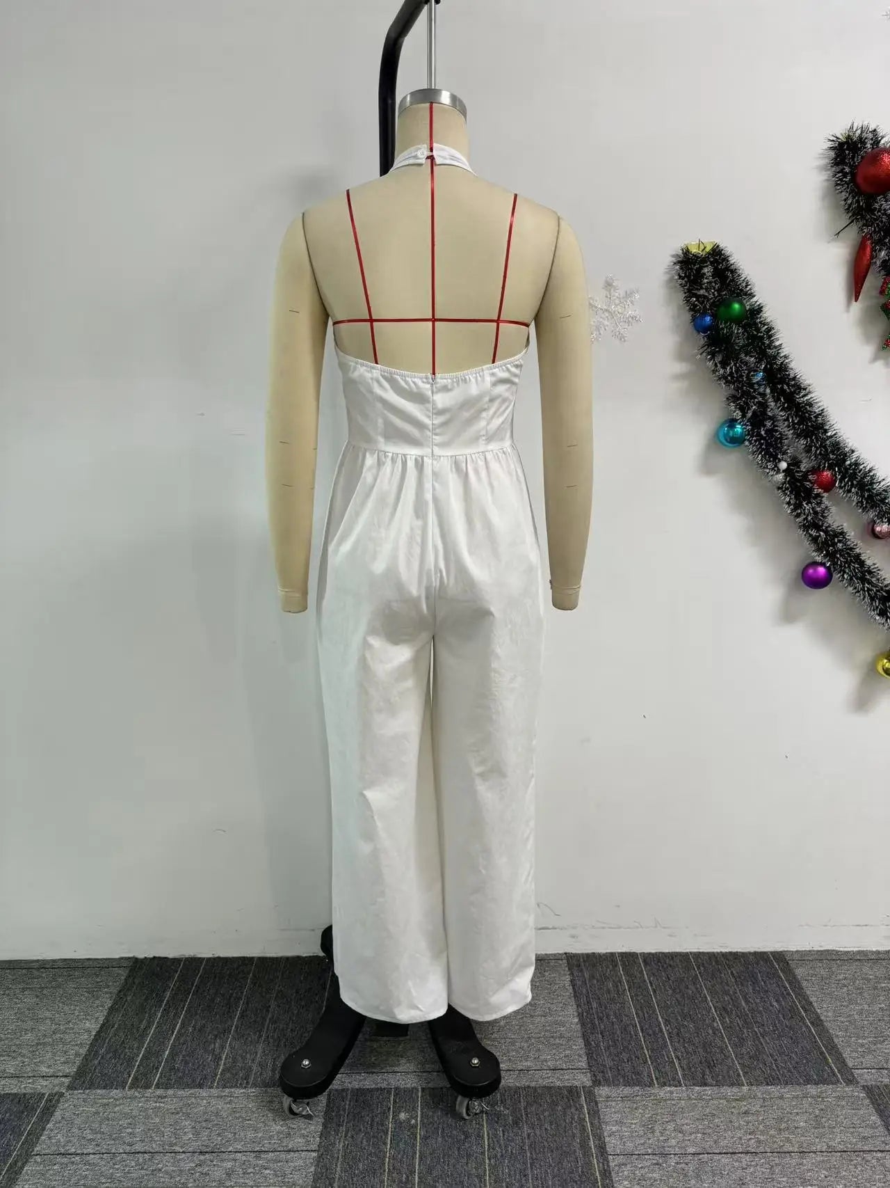 Elegant V-Neck Halter Solid Wide-Leg Jumpsuit for Women