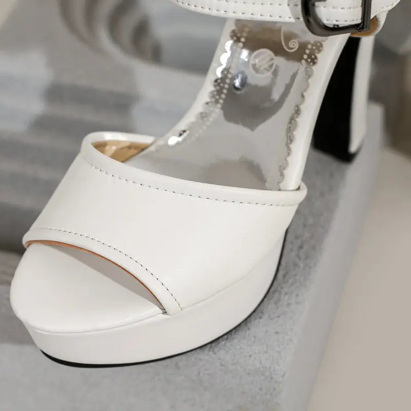 High Heel Peep Toe Square Platform Sandals for Women