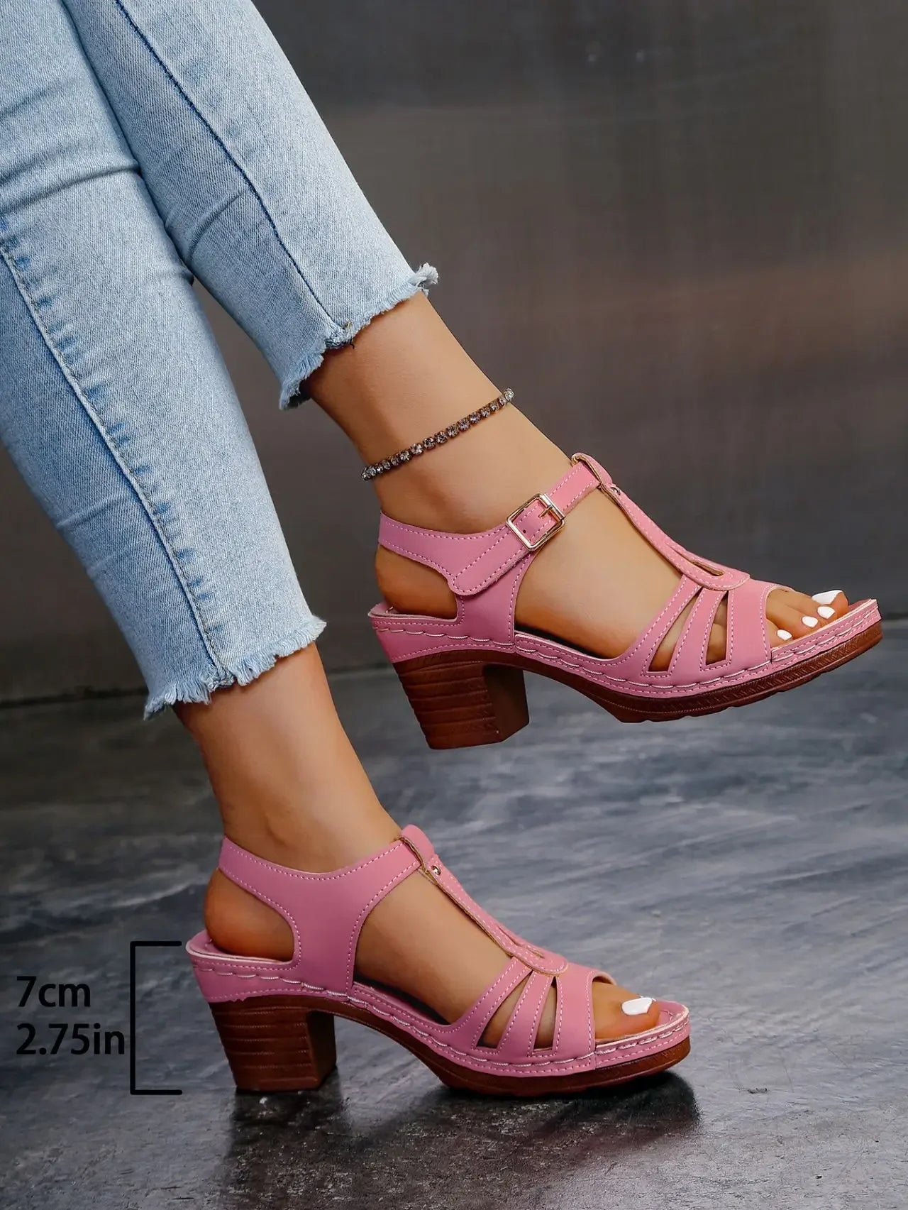 Elegant Square Heel Buckle Sandals
