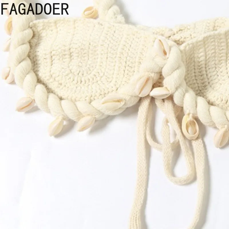 FAGADOER Sexy Knit 2 Piece Sets Woman Outfit Strap Low Neck Camis+Slash Waist Mini Skirts Suits Female Hipster Beach Clothing