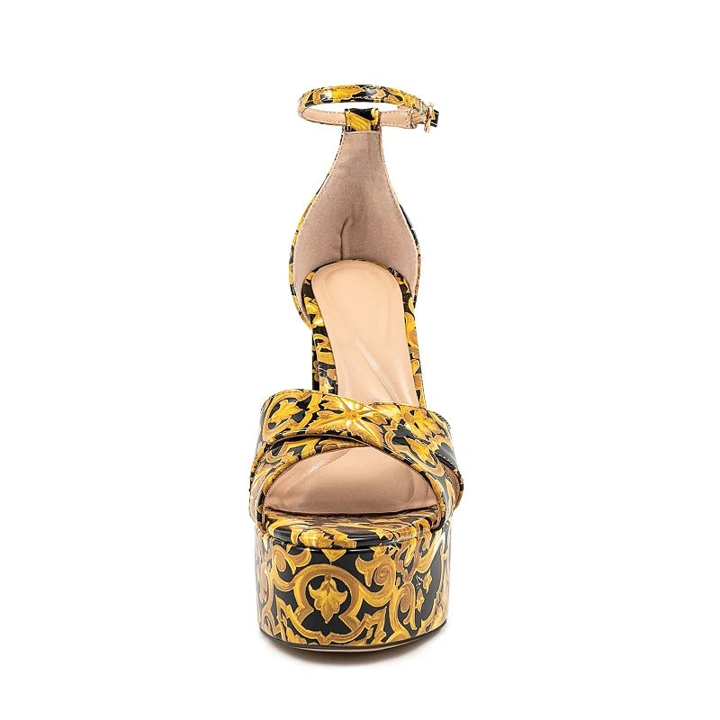 Summer Platform Sandals Printed Leather Ultra High Heel for Women