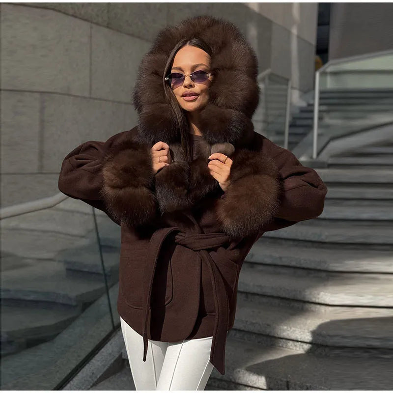 Warm Faux Fur Hooded Winter Coat With Pockets for Women
