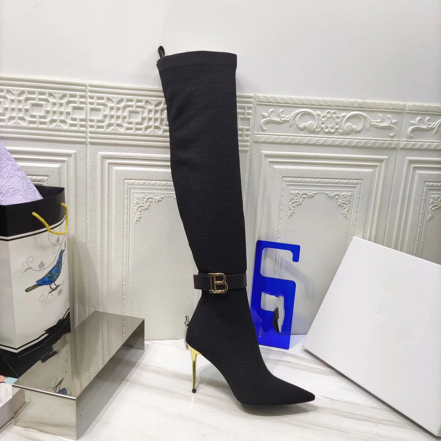 Over The Knee Stretch Pointed Toe With Buckle Sock Boots For Women