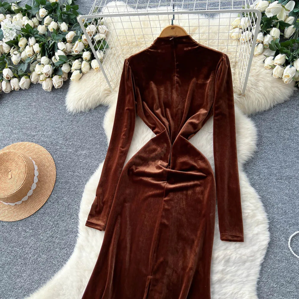 Ruched Velvet Sash Dress