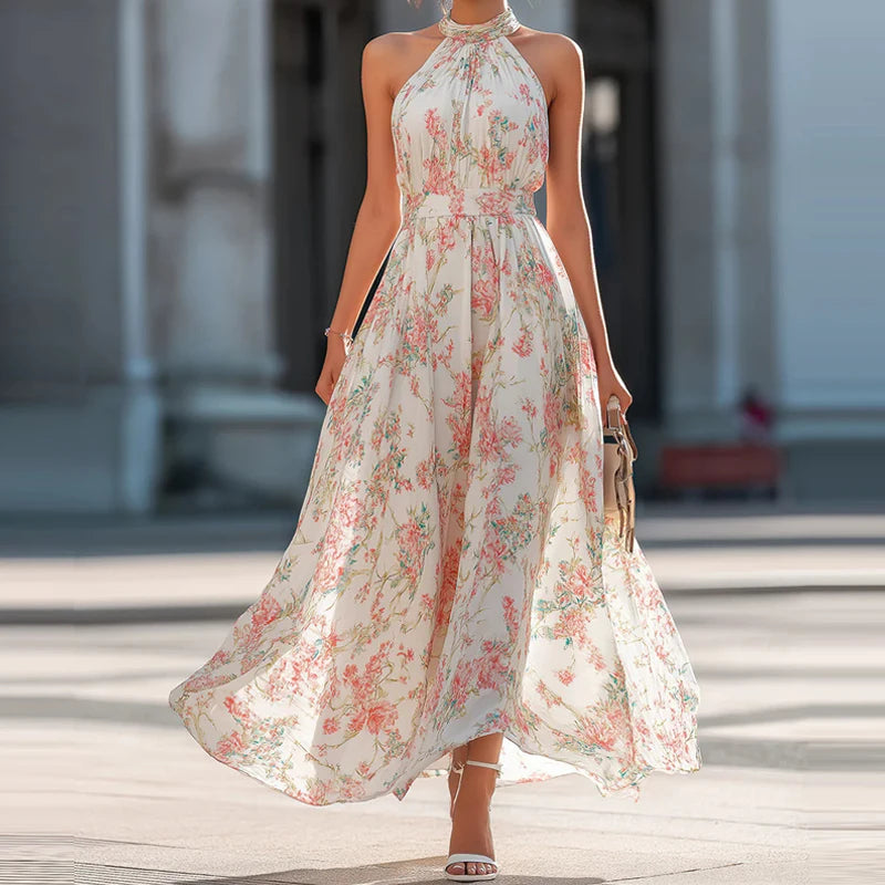 Floral Print Off Shoulder Chiffon Maxi Dress for Women