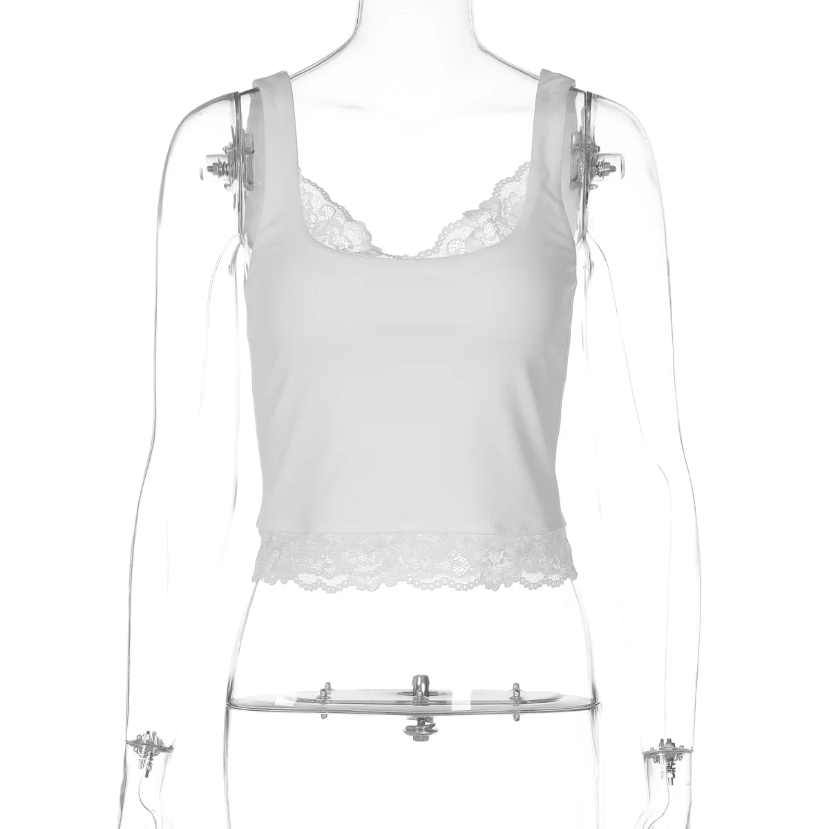 Square Collar Backless Lace Knit Tank Top for Women