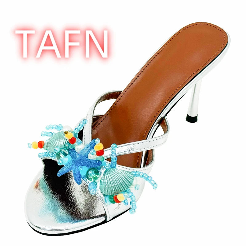 Shell Embellished Starfish Tassels Lace Up Sandals for Women