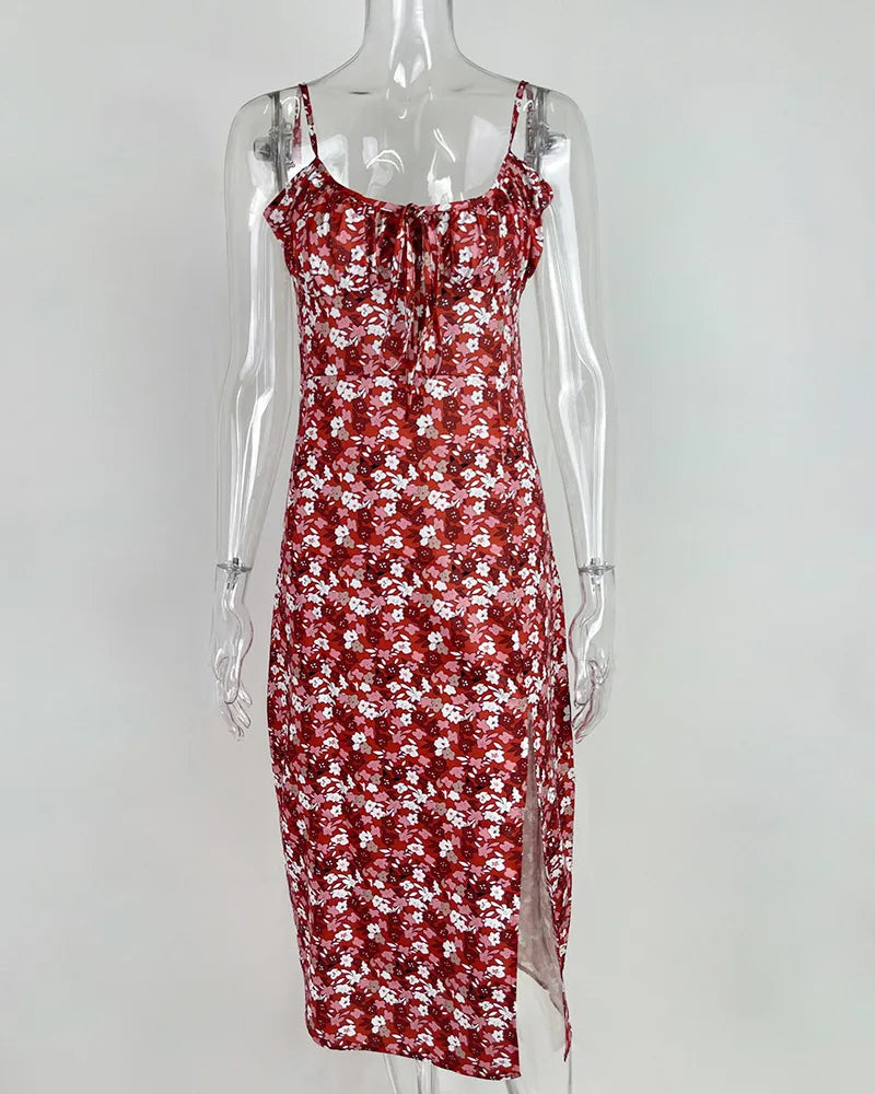 Floral Print Spaghetti Strap Dress for Women Beach Party Style