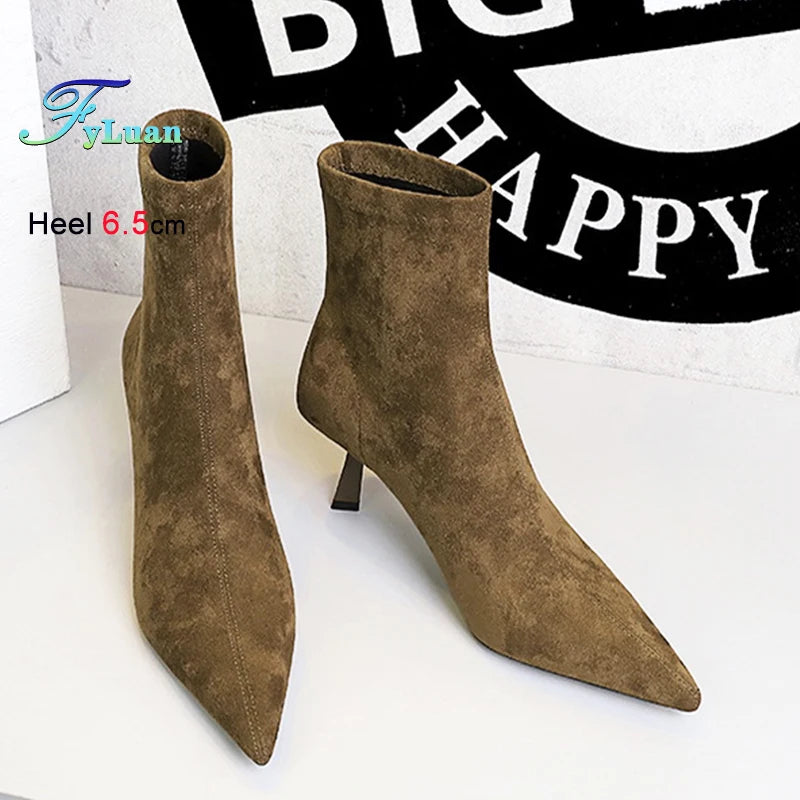 Suede Pointy Toe Sock Stiletto Boots