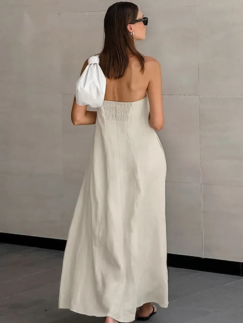 Solid Color Strapless Sleeveless Pocket Dress for Women