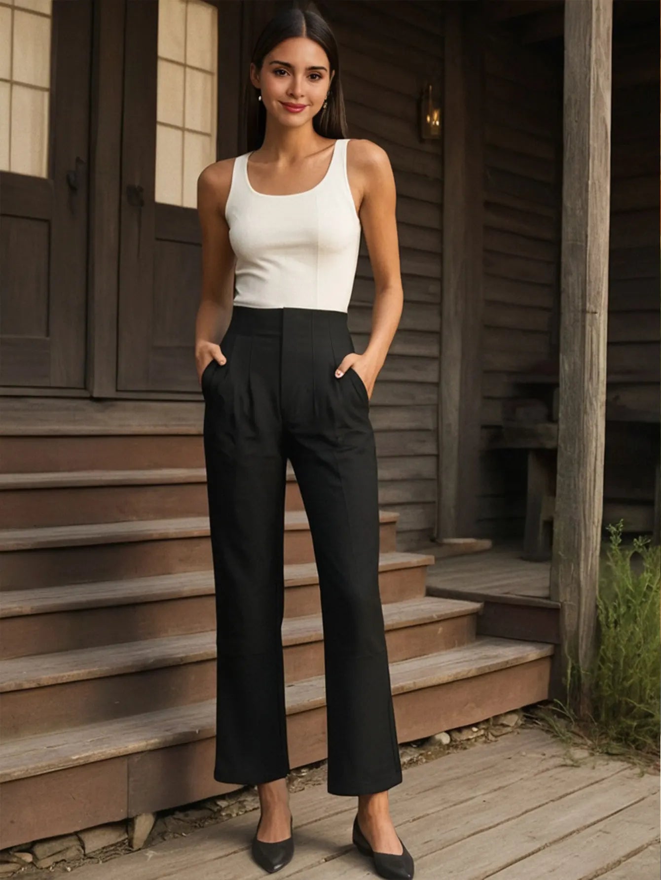 Solid Color Office Slim Fit Pencil Pants for Women