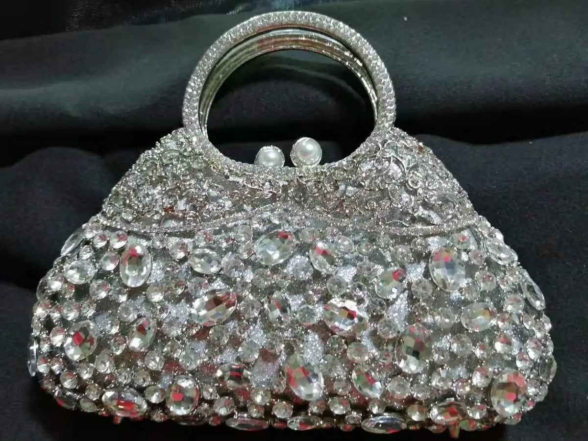 Rhinestone Hollow Metal Evening Clutch Purse for Women