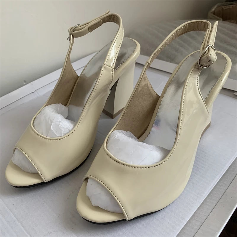Women Peep Toe Square Heel Sandals