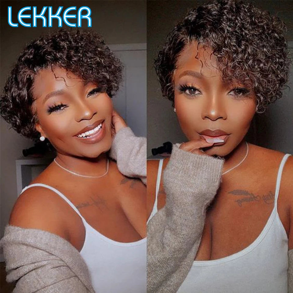 Curly Short Pixie Lace Front Wig Remy Human Hair Glueless for Women