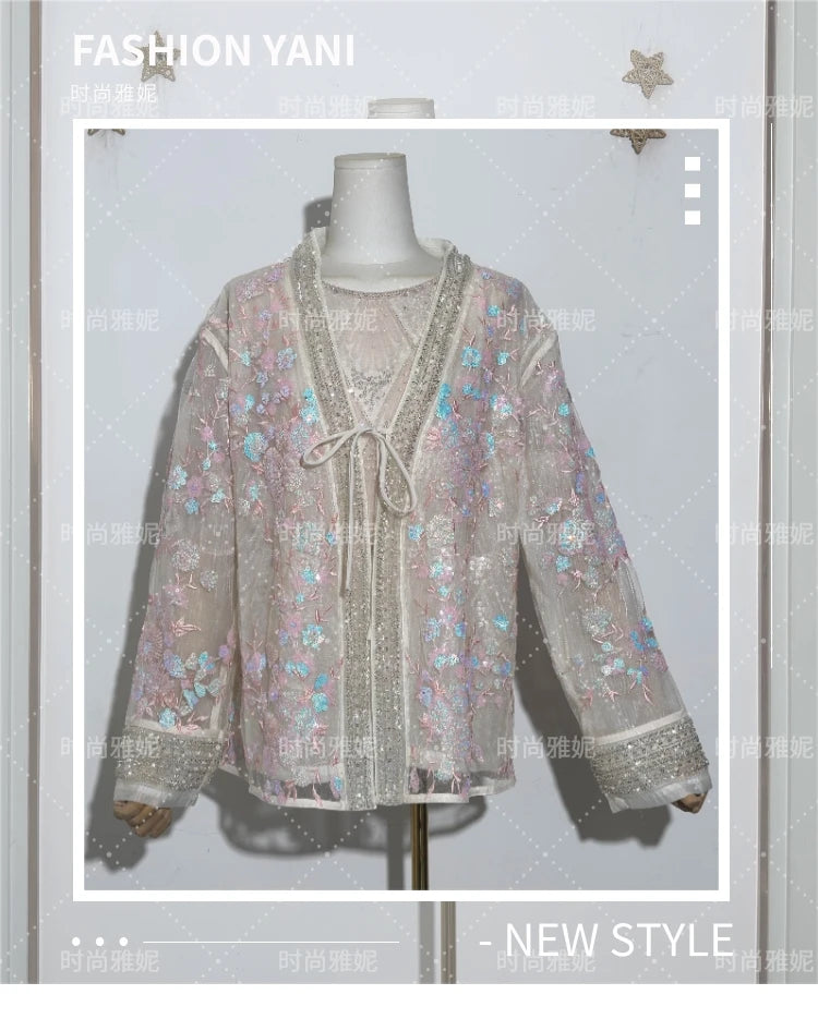 Fashion Heavy Sequin Beaded Women's Versatile Loose Trendy Embroidered Cardigan Top 2025 Autumn New Commuter Jacket