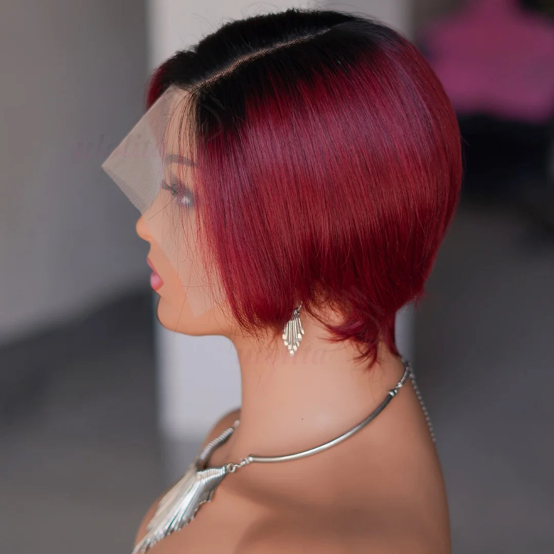 Wig HD Transparent Lace Front 13x4 Pixie Cut Bob Indian Hair Pre Plucked 200 Density