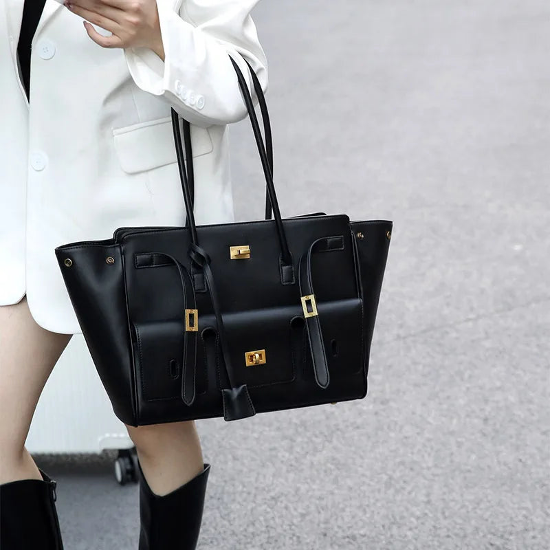 Luxury High Quality Tote Bag Brand Texture Lock Wing Bag Solid Color Simple New Horizontal Square Bag Women's Commuter Handbag