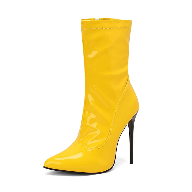 Pointed Toe Patent Leather Stiletto Ankle Boots for Women