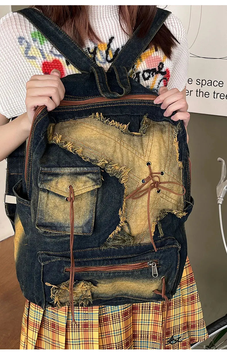 Washed Denim Backpack With Large Capacity for Women