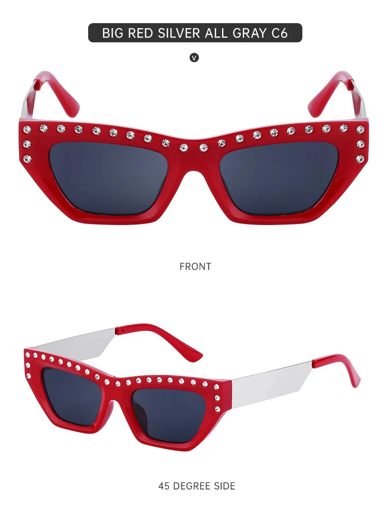 Rhinestone Cat Eye Rectangle Sunglasses