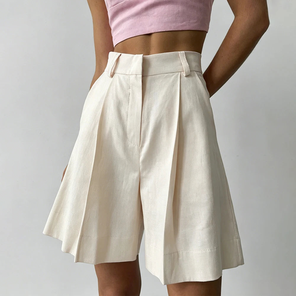 High Waisted Casual Summer Linen Blend Shorts For Women