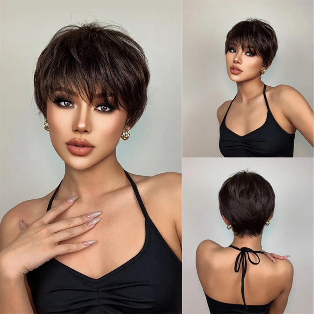 Natural Black Heat Resistant Pixie Cut Wig for Women